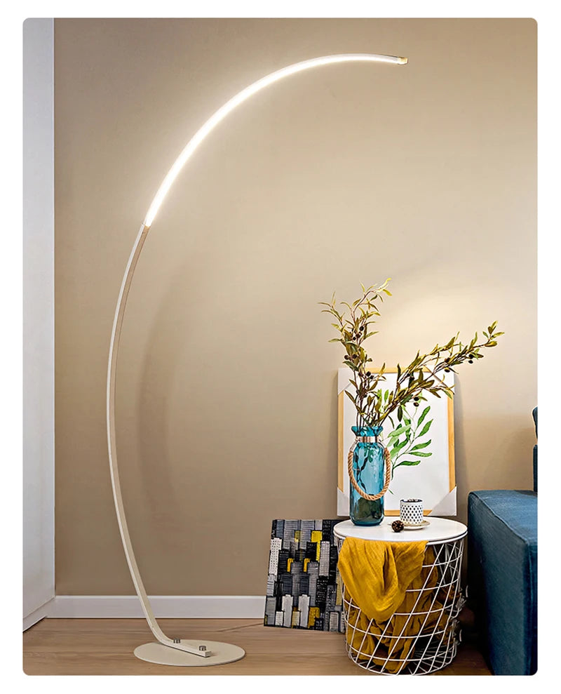 Nordic Modern Arc Shape Floor Lamp Led Dimmable Remote Control Standing Light For Living Room Bedroom Sofa Study Decor Lighting