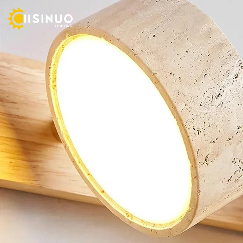 Rotatable LED Vanity Mirror Light Wabi Sabi Travertine Natural Stone Anti-Corrosion Rust-Proof Wall Lamp for Vanity Bathroom Dec