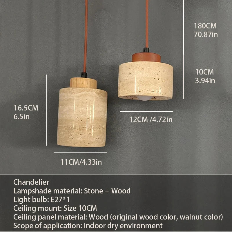 Wabi-Sabi Japanese pendant light with a natural stone-inspired shade hanging beside a modern bed.