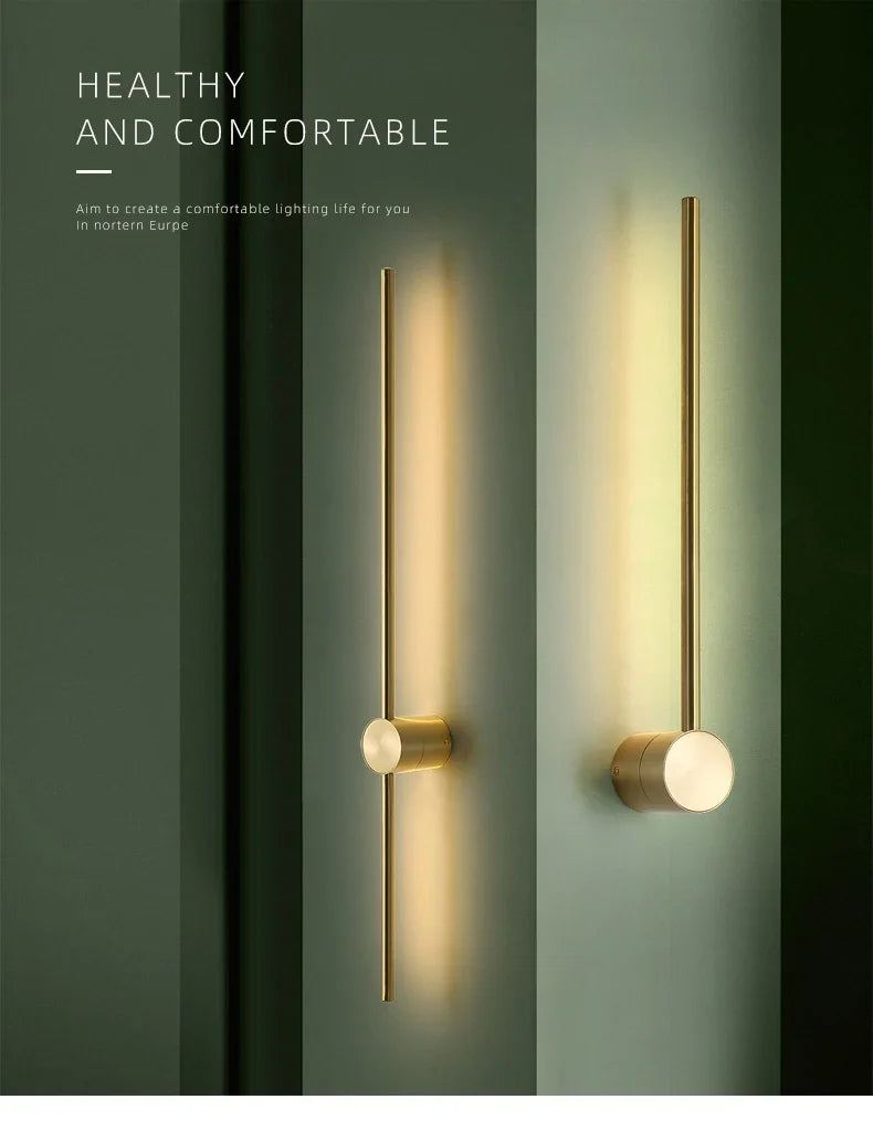 Nordic minimalist LED long wall light installed in a modern hallway with luxury interior décor.