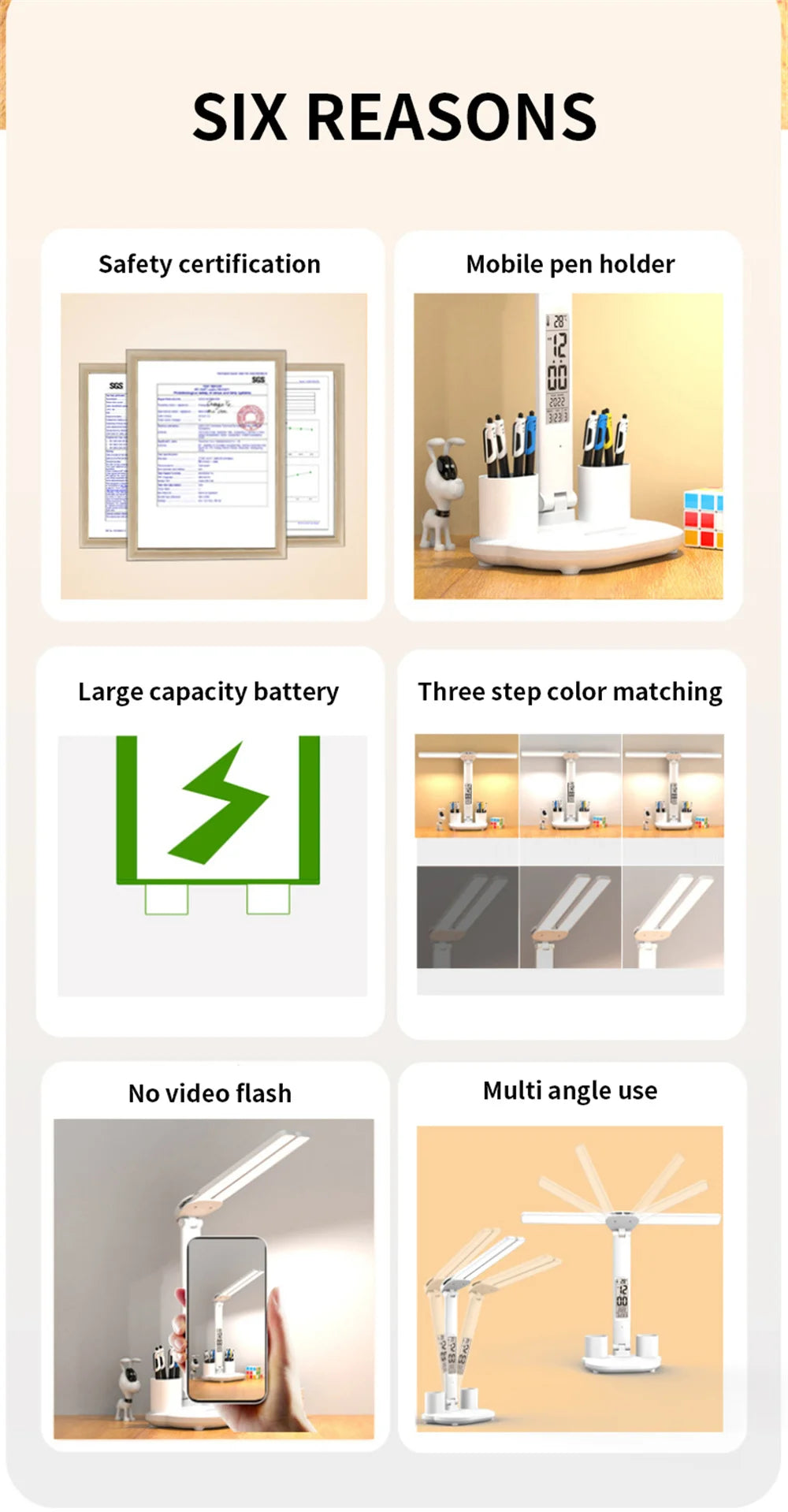 LED Desk Lamp with Clock, Calendar & Touch Dimmable Light USB