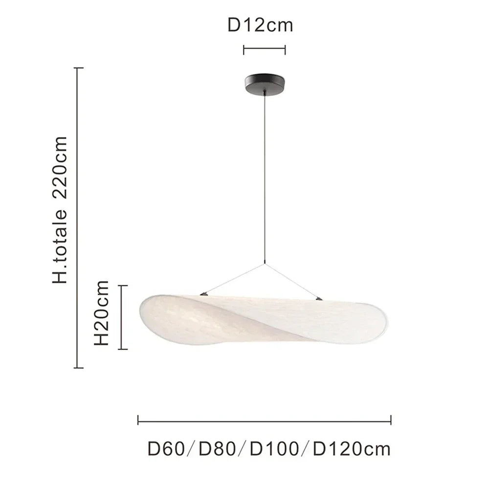 Nordic modern LED pendant light hanging above a dining table in a contemporary living room.