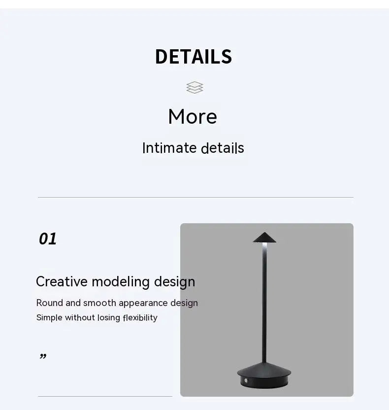 Rechargeable touch LED table lamp placed on a modern dining table in a stylish café-inspired interior.