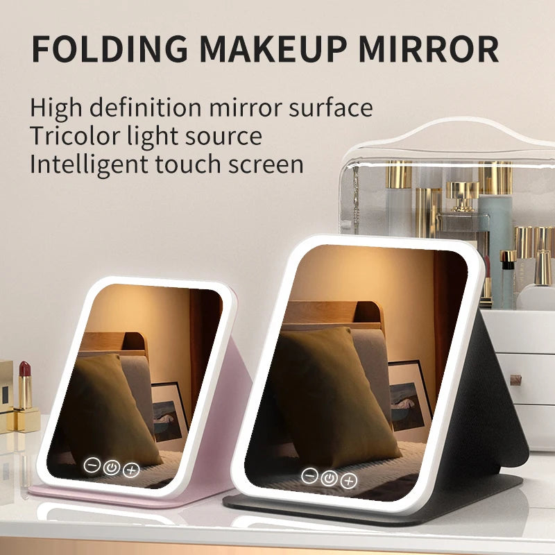 LED Makeup Mirror 3 Color Dimmable Touch Screen Rechargeable