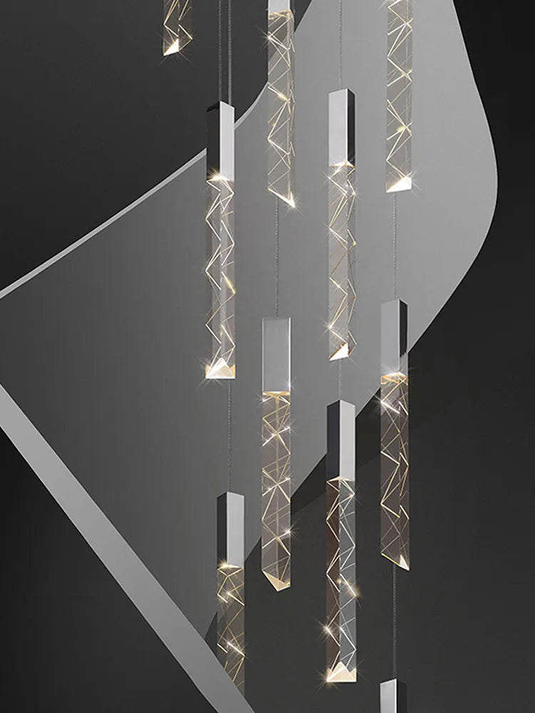 New Staircase Chandelier LED Modern Duplex Loft Spiral Long Chandelier Creative Villa Living Room Bedroom Hanging Crystal Light