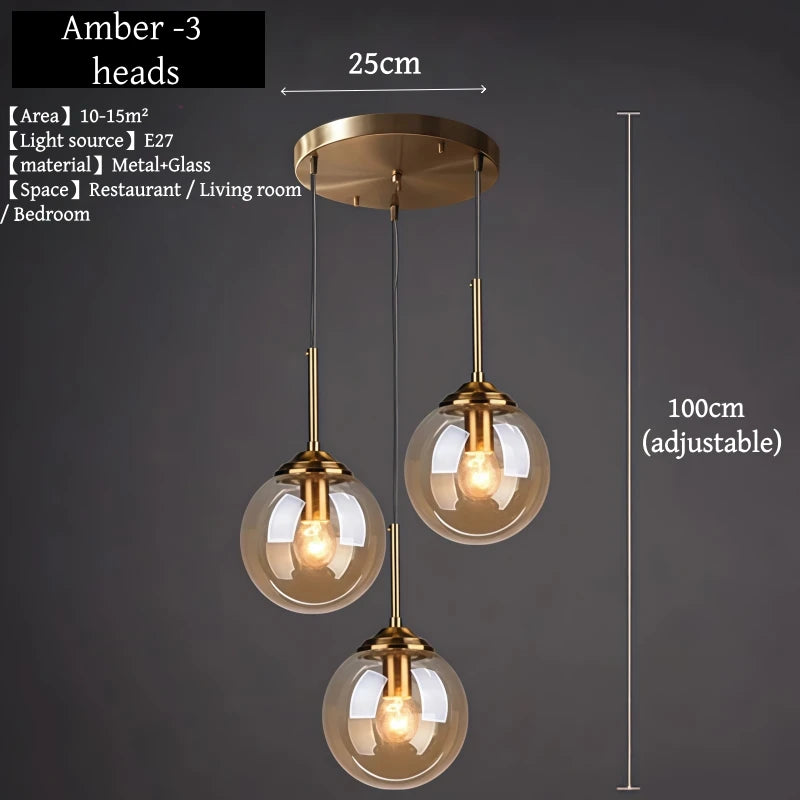 Modern luxury glass LED pendant light hanging above a dining table in a contemporary home.