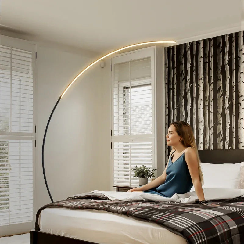 Nordic Modern Arc Shape Floor Lamp Led Dimmable Remote Control Standing Light For Living Room Bedroom Sofa Study Decor Lighting