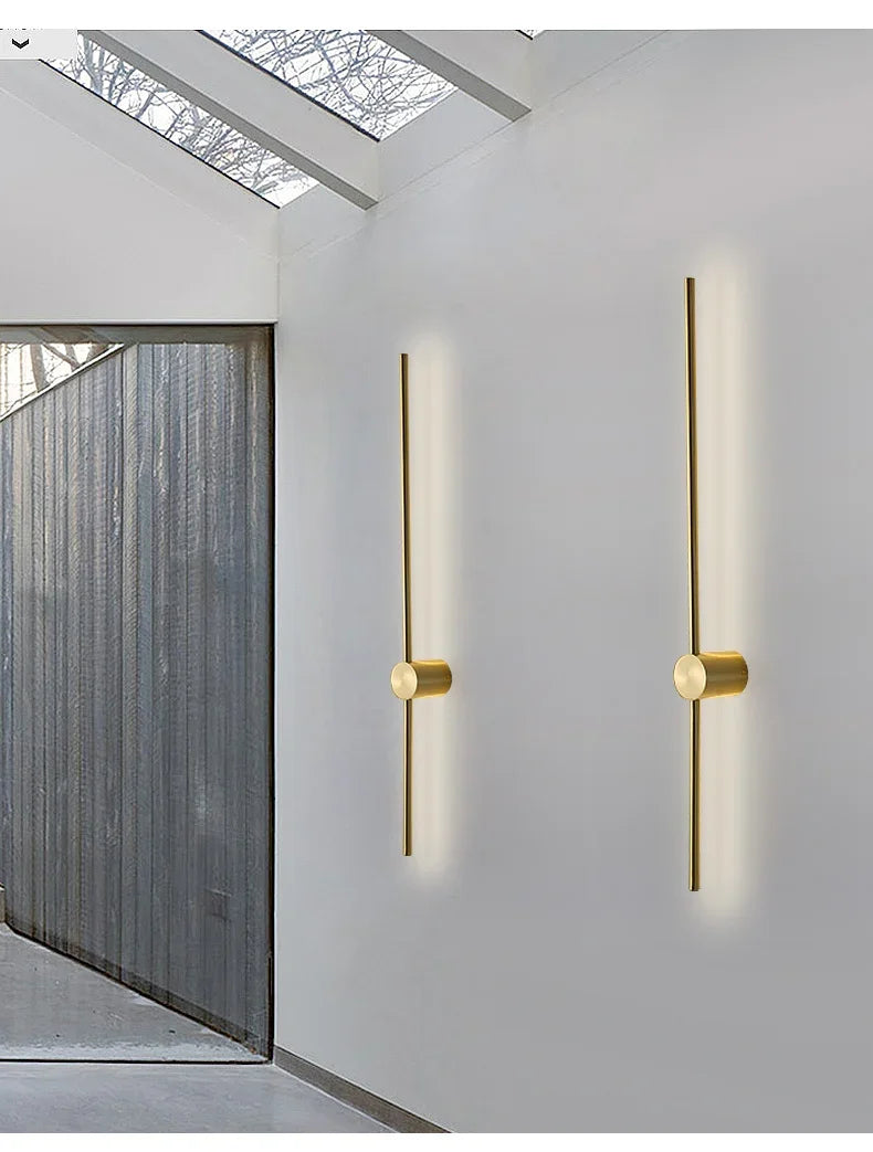 Nordic minimalist LED long wall light installed in a modern hallway with luxury interior décor.