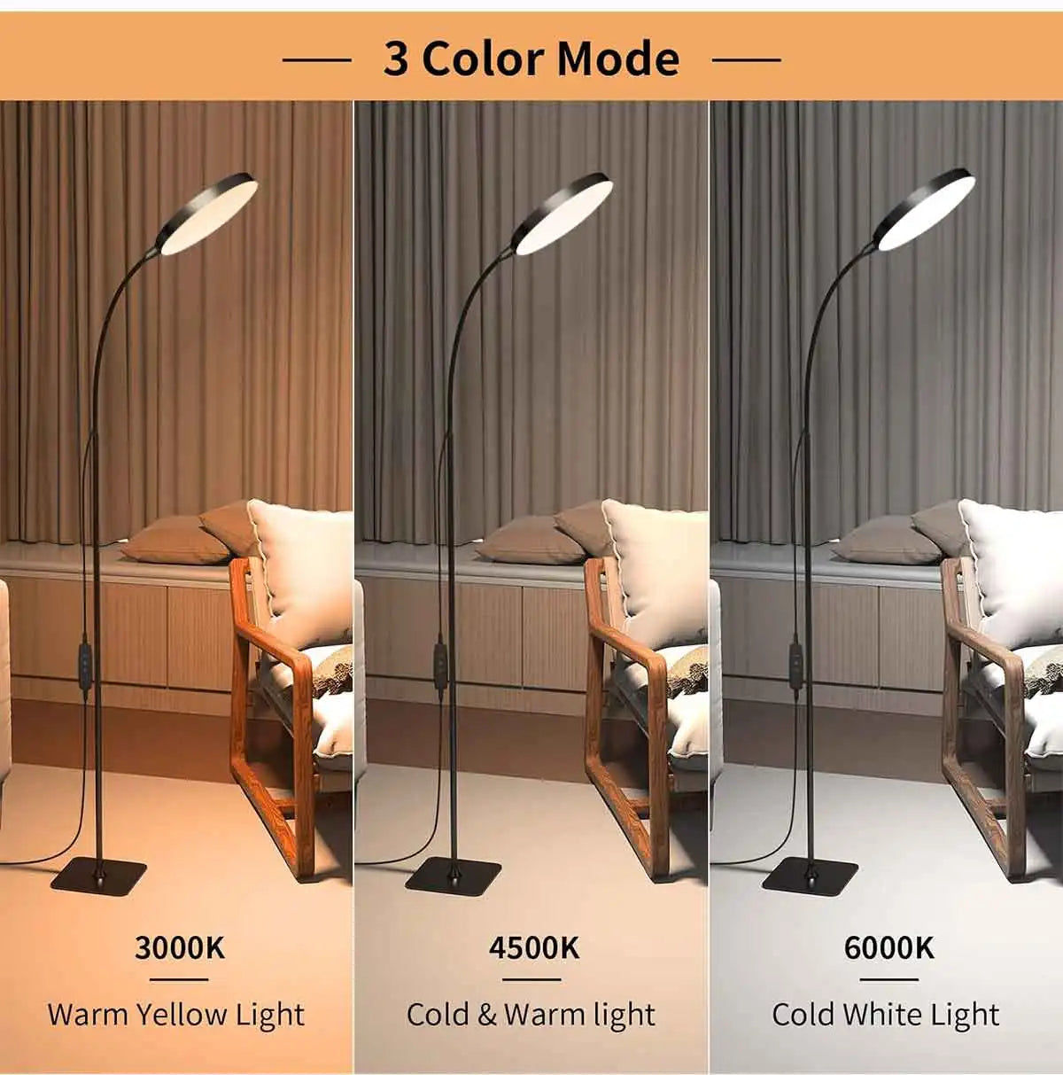 LED Floor Lamp Changeable Reading Lamp with Flexible Gooseneck Dimmable Table or Floor Standing Task Light for Indoor Room