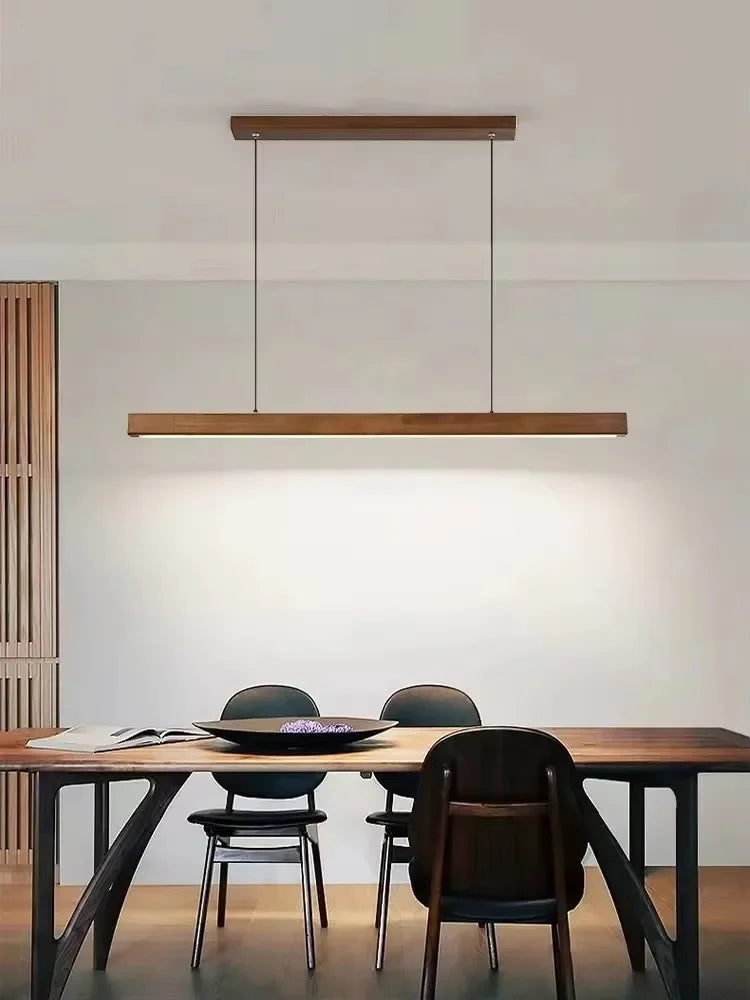 Modern LED Chandelier Black Walnut Wooden Dining Room Kitchen Island Long Hanging lights Restaurant Office Coffee Home Lighting