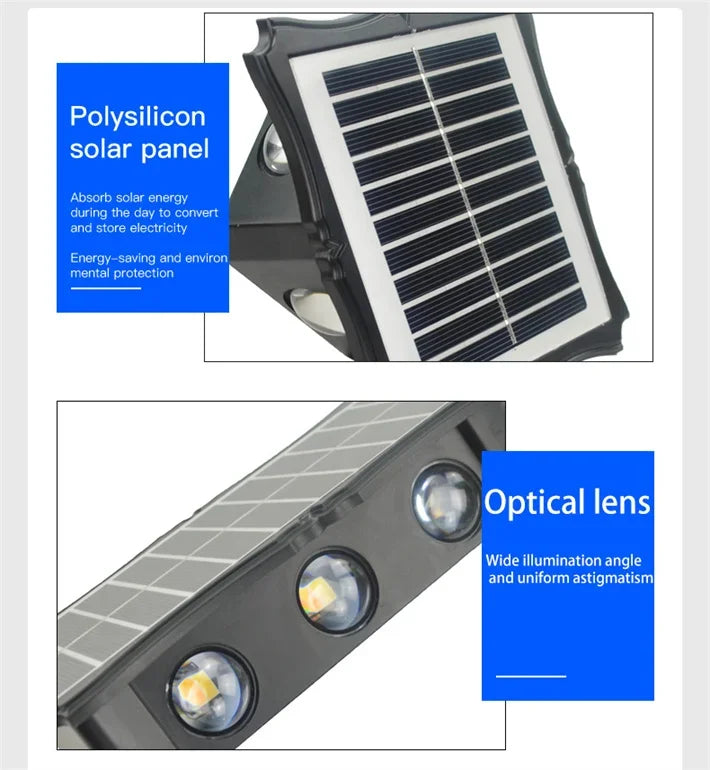 Modern waterproof solar LED wall light installed on an exterior wall illuminating a garden pathway.