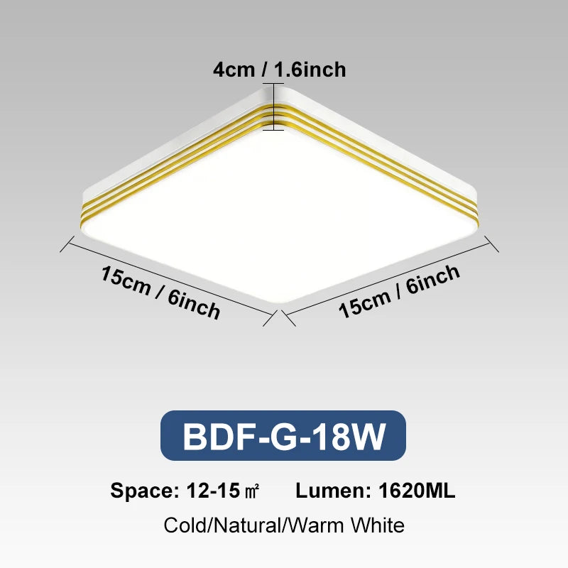 Modern square LED ceiling light installed in a contemporary living room with bright energy-efficient lighting.
