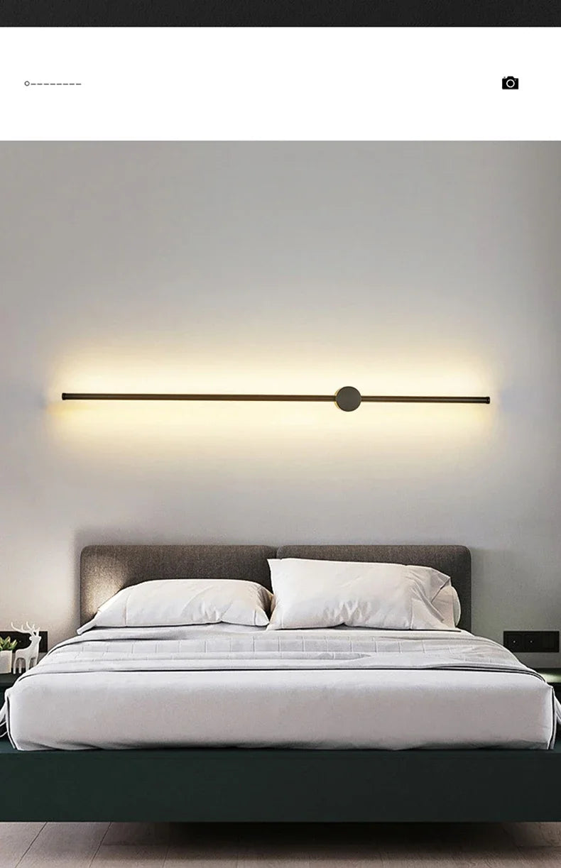Nordic minimalist LED long wall light installed in a modern hallway with luxury interior décor.