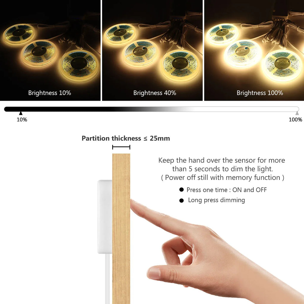 Under Cabinet LED Strip Light COB Dimmable Touch Sensor Closet Light