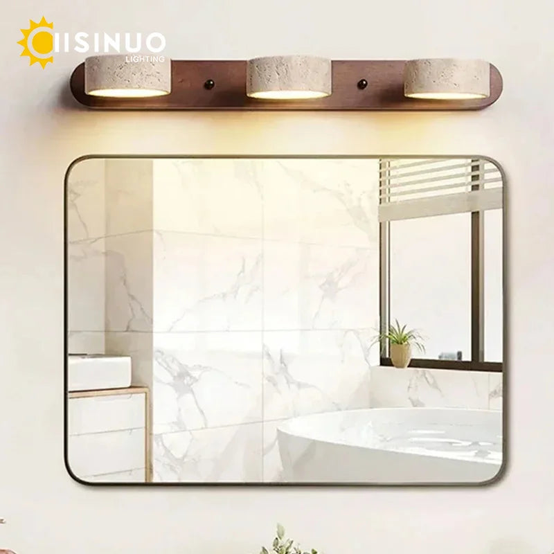 Rotatable LED Vanity Mirror Light Wabi Sabi Travertine Natural Stone Anti-Corrosion Rust-Proof Wall Lamp for Vanity Bathroom Dec