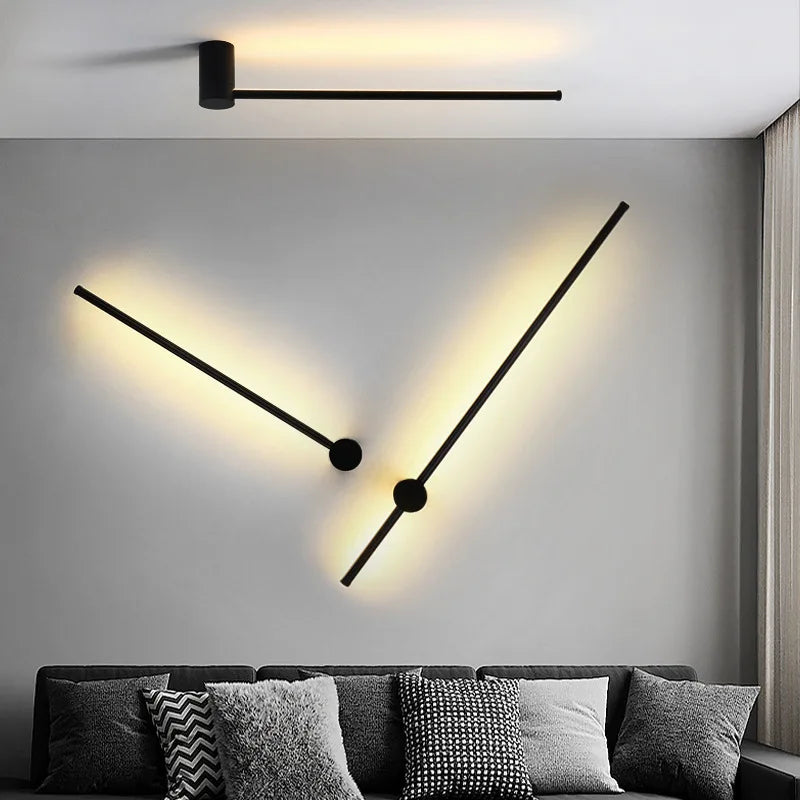 Nordic minimalist LED long wall light installed in a modern hallway with luxury interior décor.