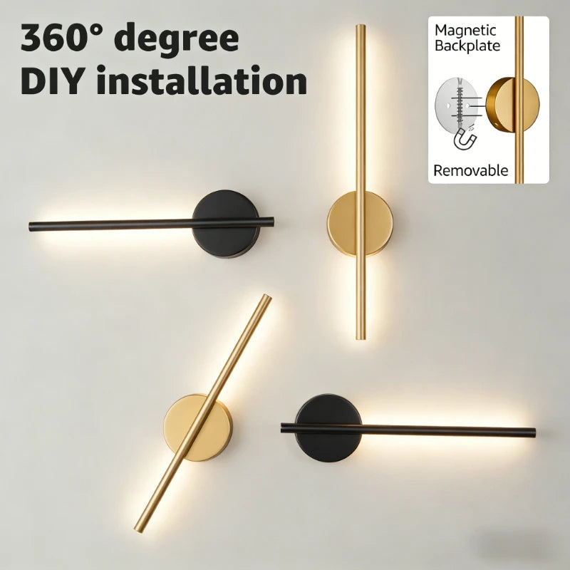 Wireless rechargeable LED wall sconce with remote control mounted beside a modern bedroom bed.