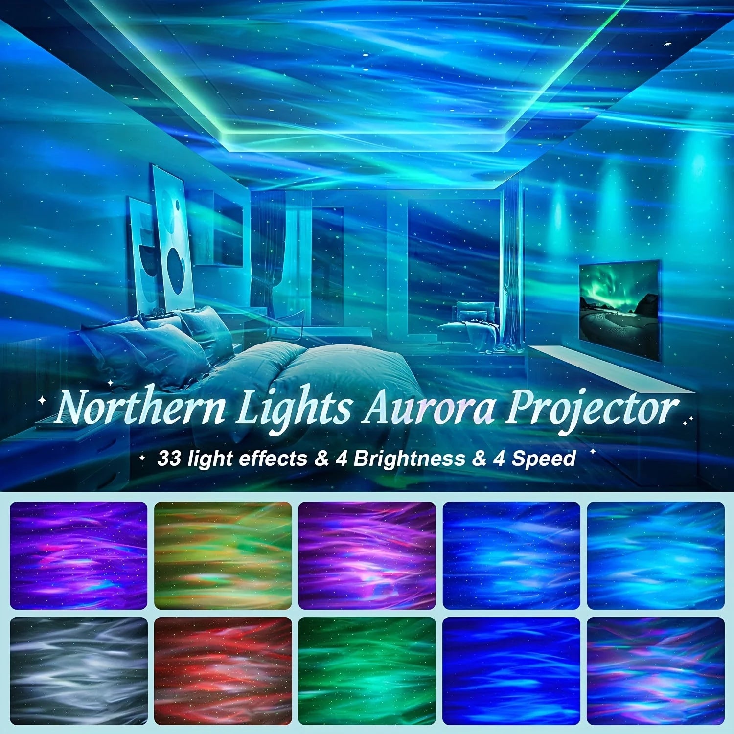 Galaxy Projector Aurora USB 360 Rotating RGB Night Light Remote