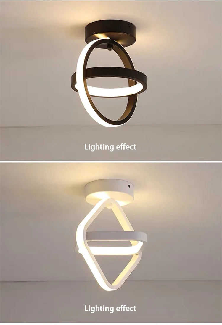 Modern 2 ring LED ceiling light installed in a stylish hallway with contemporary interior décor.