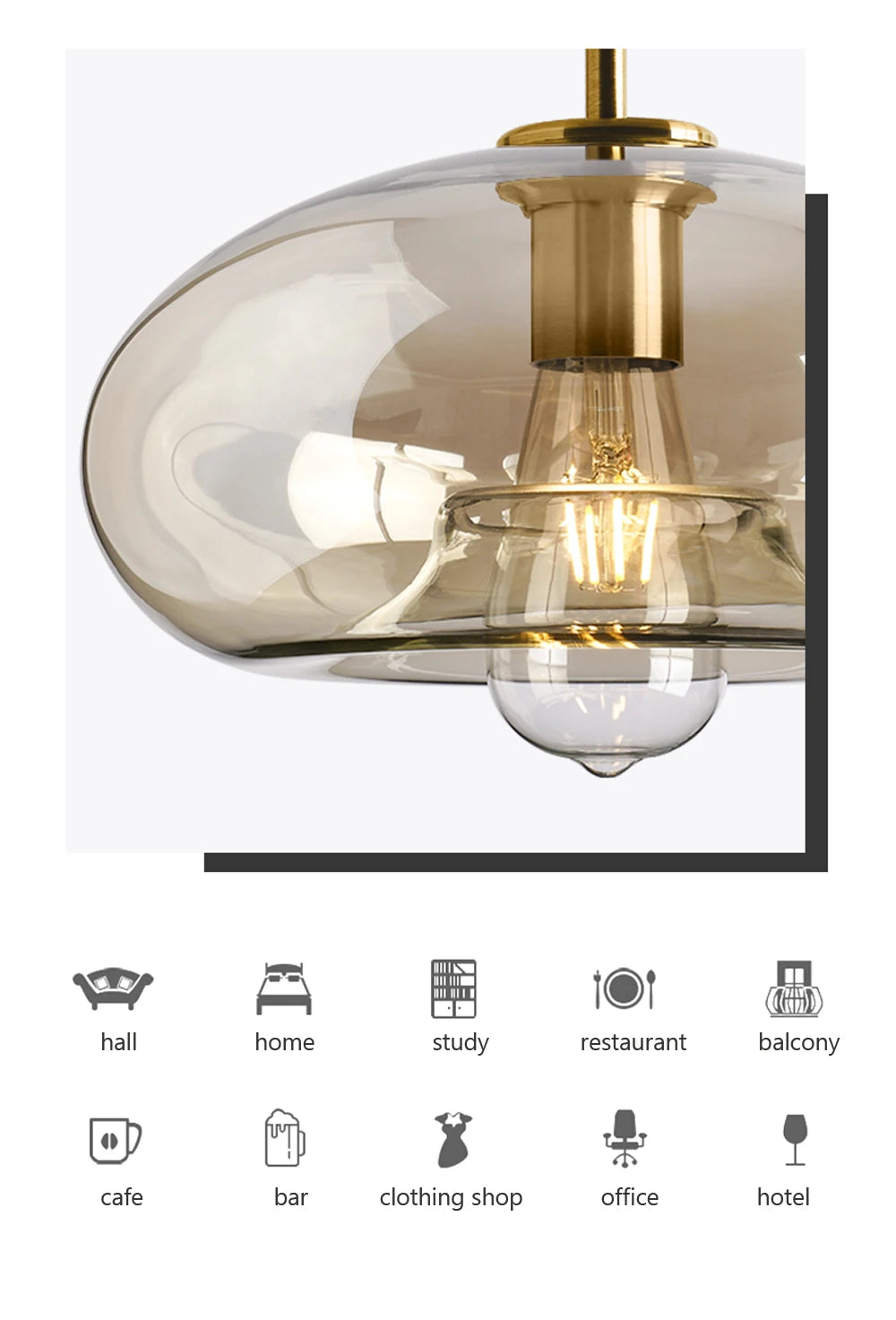 Nordic glass pendant light suspended above a kitchen island in a modern Scandinavian-inspired home.