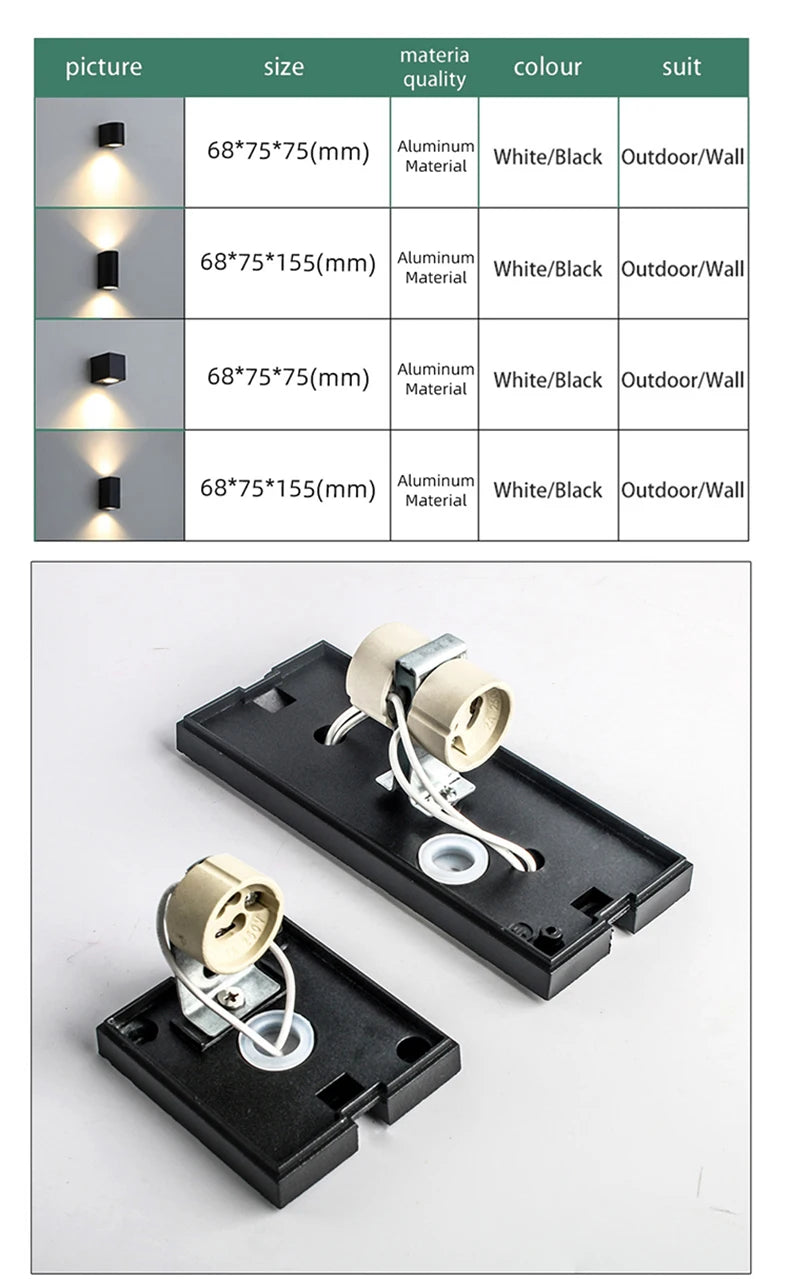 Modern IP65 Up & Down GU10 LED Wall Light for Outdoor Spaces