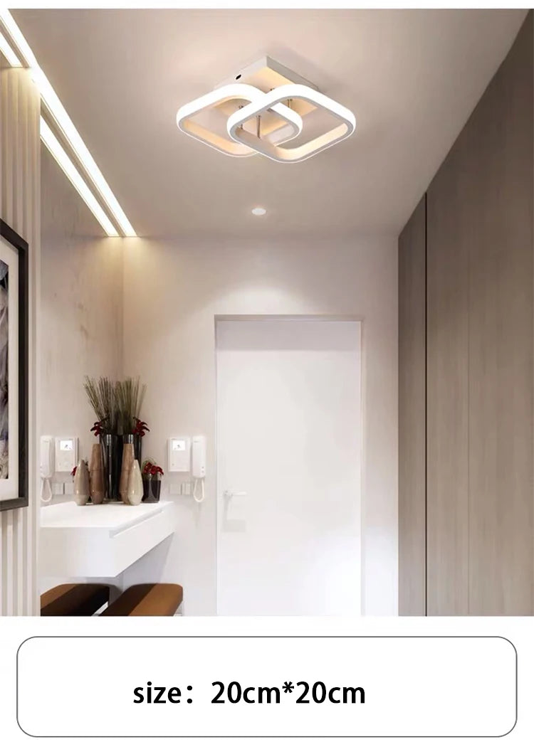 Modern 2 ring LED ceiling light installed in a stylish hallway with contemporary interior décor.