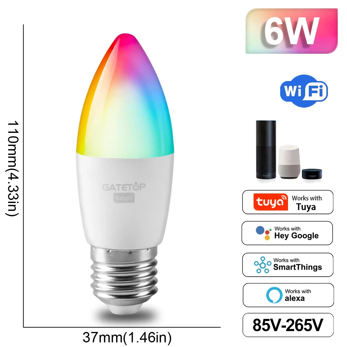 Smart RGB LED Bulb WiFi Dimmable Tuya Alexa Google Home