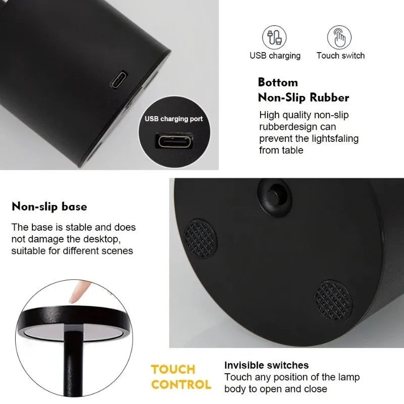 LED Table Lamp Touch Sensor Rechargeable Wireless Night Light
