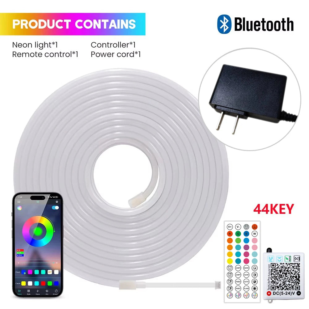 RGB Neon LED Strip 24V Bluetooth Music Sync Waterproof Rope Light