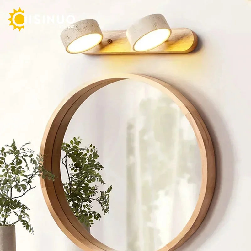 Rotatable LED Vanity Mirror Light Wabi Sabi Travertine Natural Stone Anti-Corrosion Rust-Proof Wall Lamp for Vanity Bathroom Dec