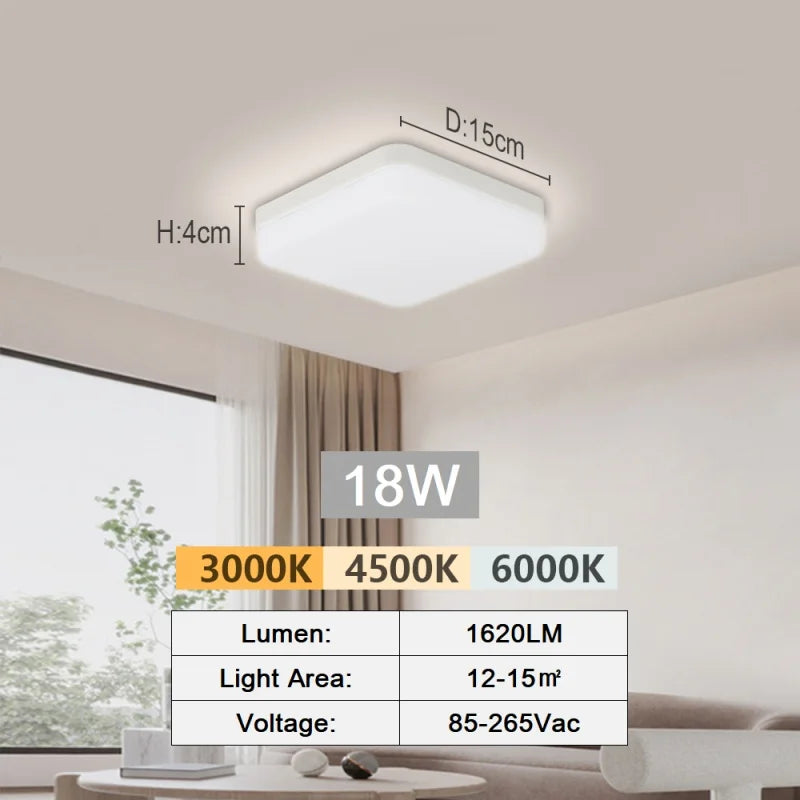 Modern LED flush mount ceiling light installed in a stylish living room with bright energy-efficient illumination.