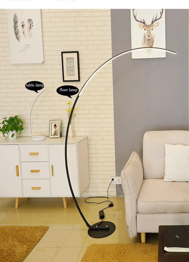 Nordic Modern Arc Shape Floor Lamp Led Dimmable Remote Control Standing Light For Living Room Bedroom Sofa Study Decor Lighting