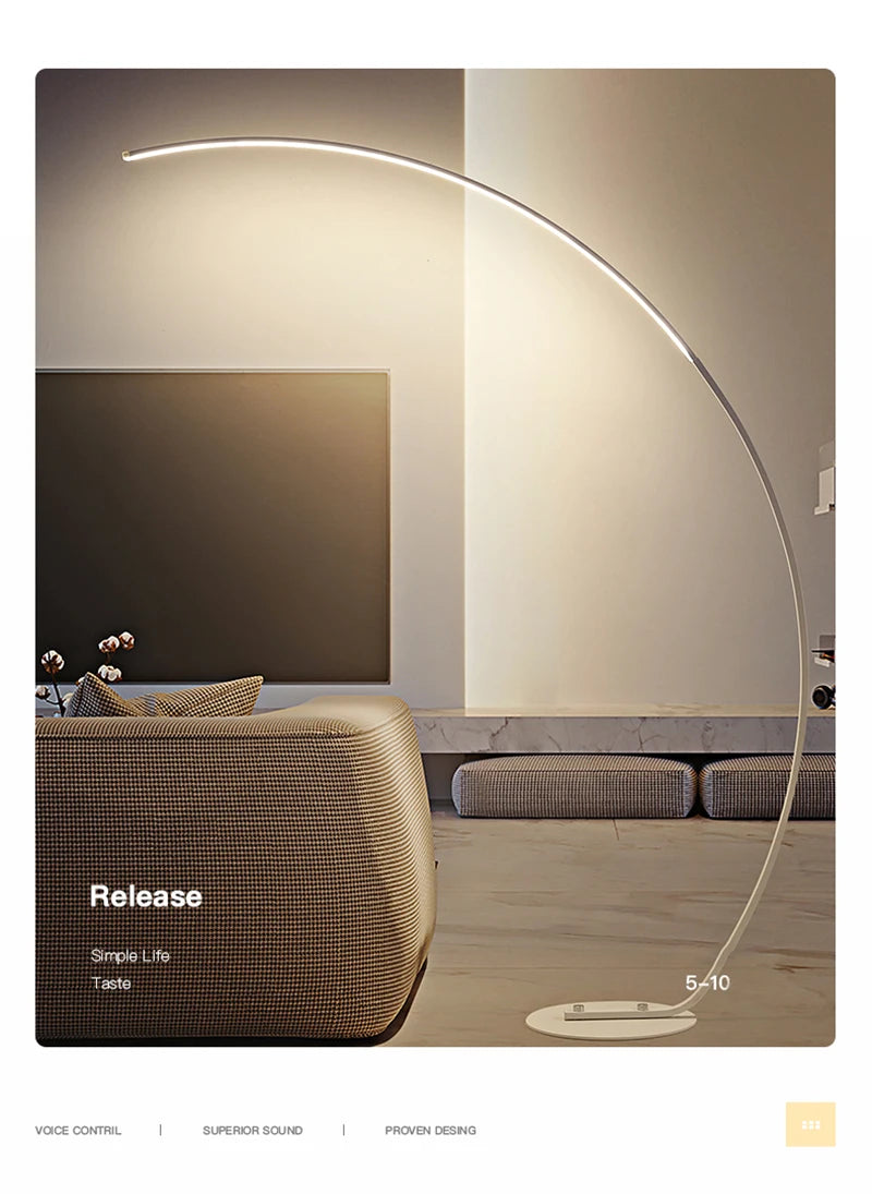 Nordic Modern Arc Shape Floor Lamp Led Dimmable Remote Control Standing Light For Living Room Bedroom Sofa Study Decor Lighting