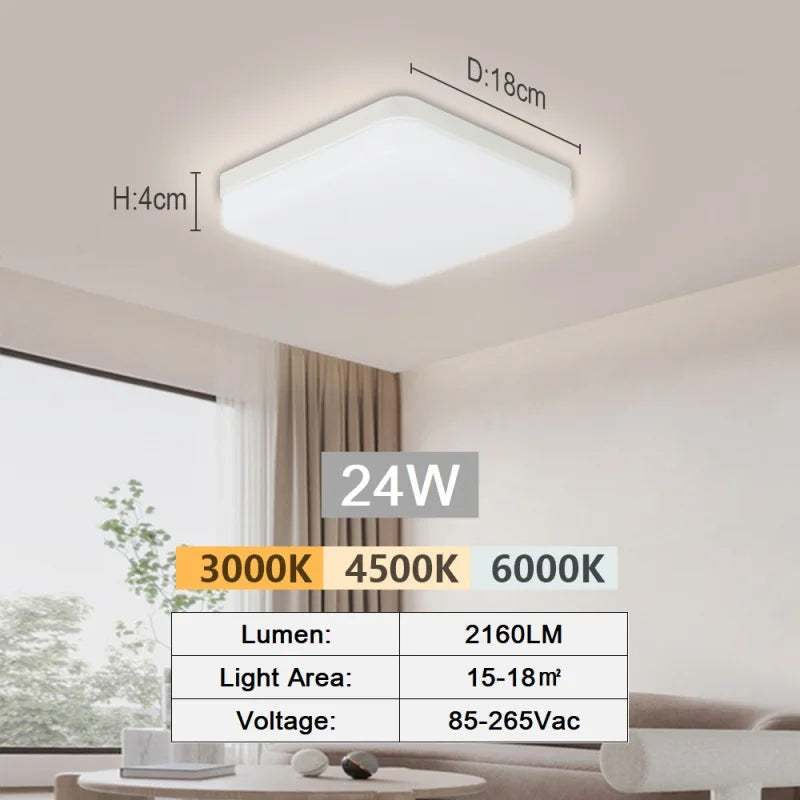 Modern LED flush mount ceiling light installed in a stylish living room with bright energy-efficient illumination.