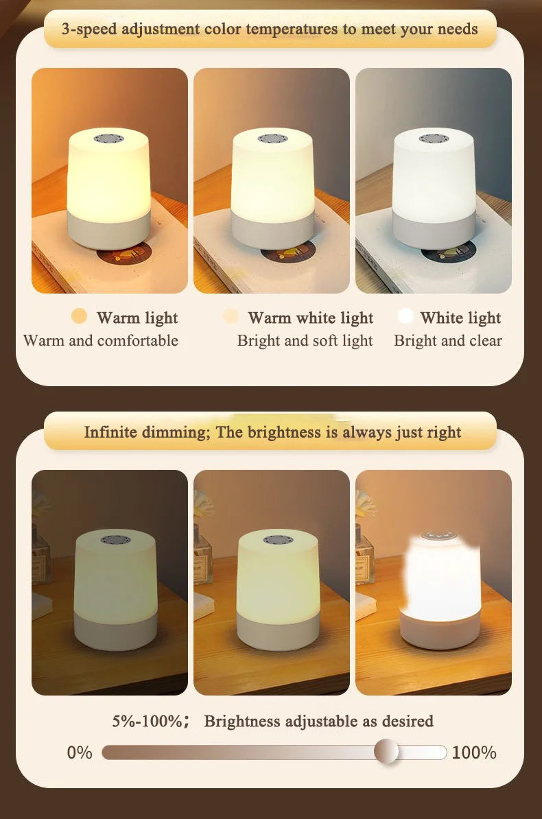 USB Touch Night Lamp LED Rechargeable Bedside Lamp Remote Control