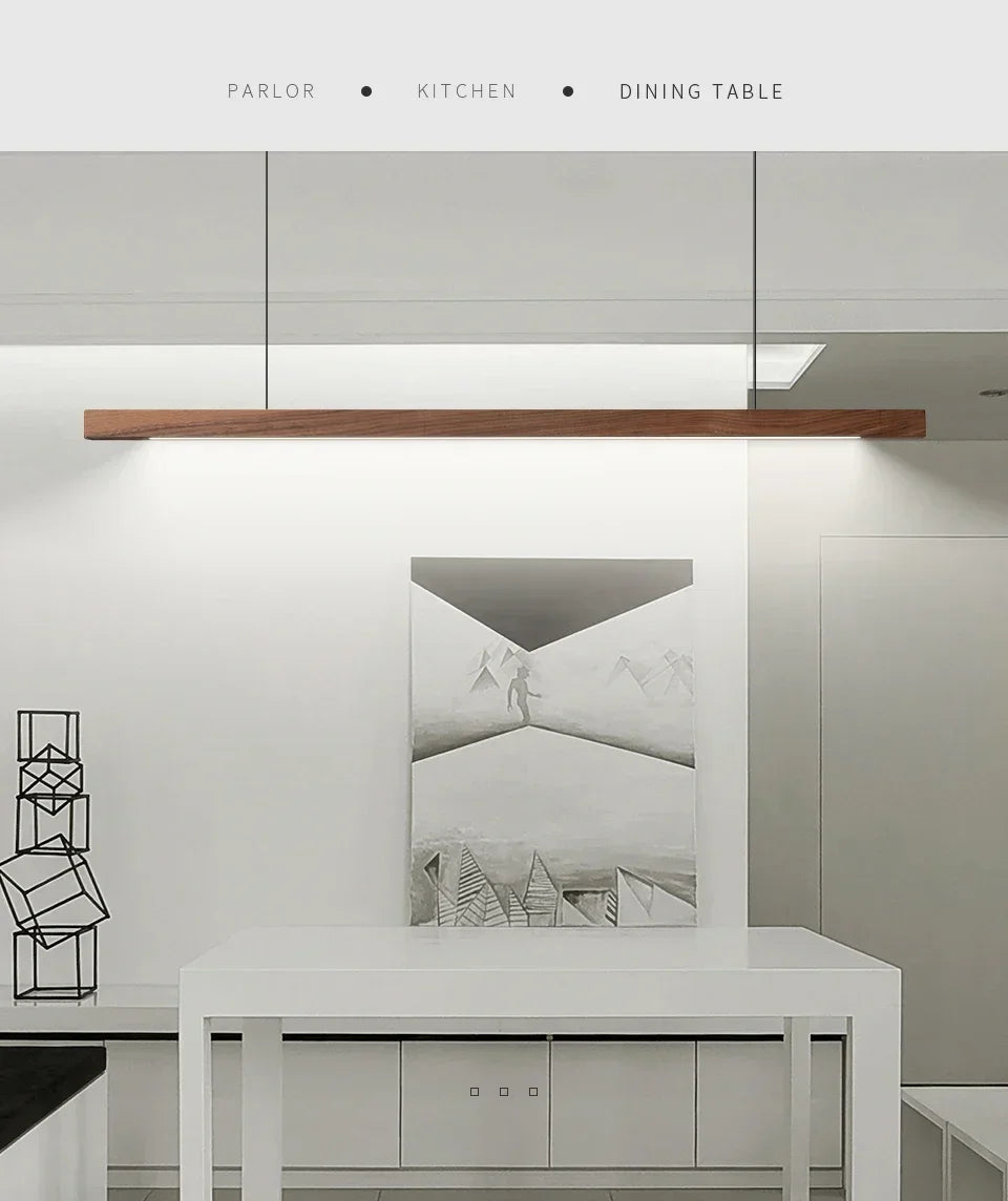 Modern LED Chandelier Black Walnut Wooden Dining Room Kitchen Island Long Hanging lights Restaurant Office Coffee Home Lighting