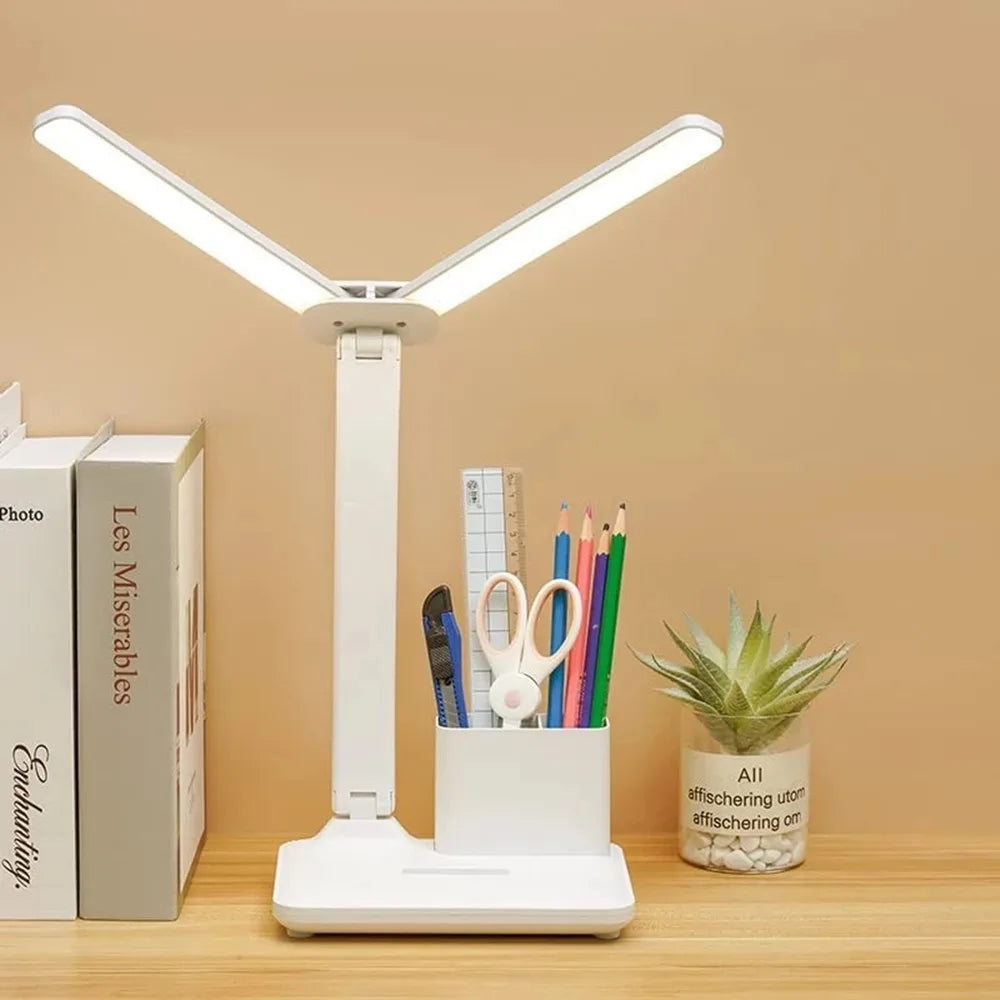 LED Desk Lamp with Clock, Calendar & Touch Dimmable Light USB