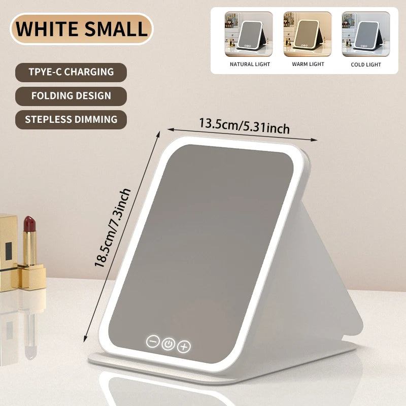 LED Makeup Mirror 3 Color Dimmable Touch Screen Rechargeable
