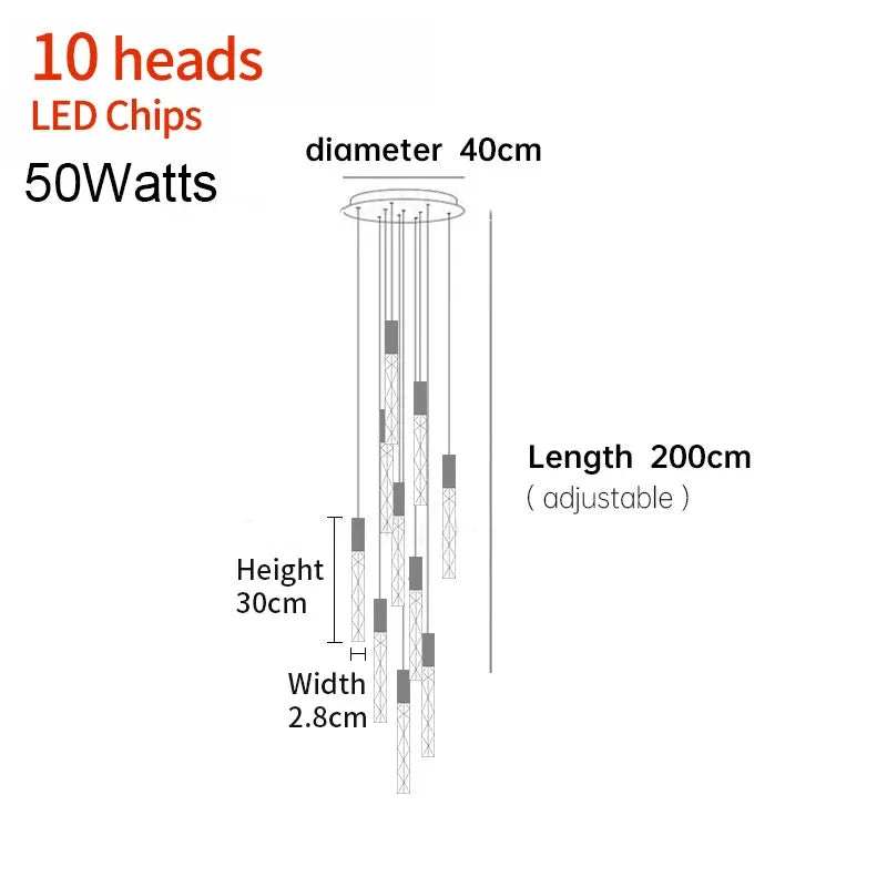 New Staircase Chandelier LED Modern Duplex Loft Spiral Long Chandelier Creative Villa Living Room Bedroom Hanging Crystal Light
