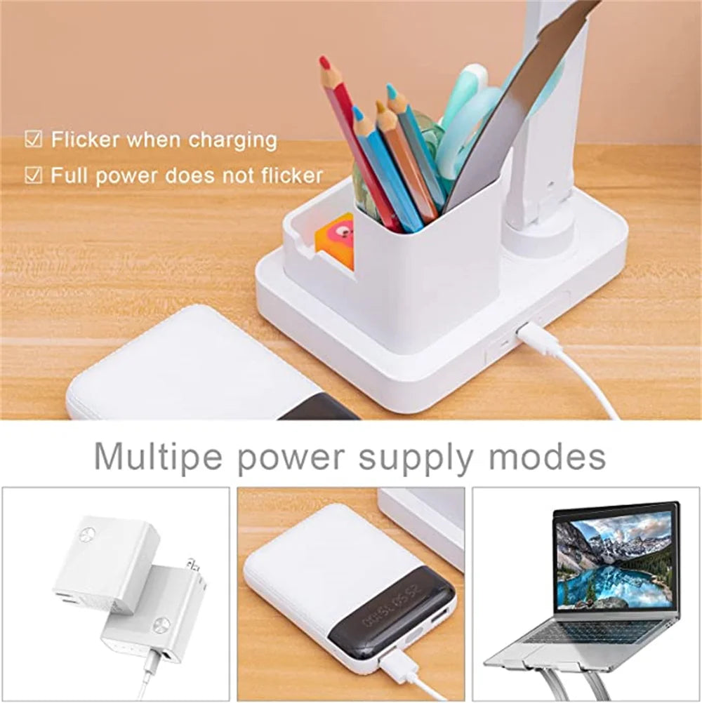 LED Desk Lamp with Clock, Calendar & Touch Dimmable Light USB