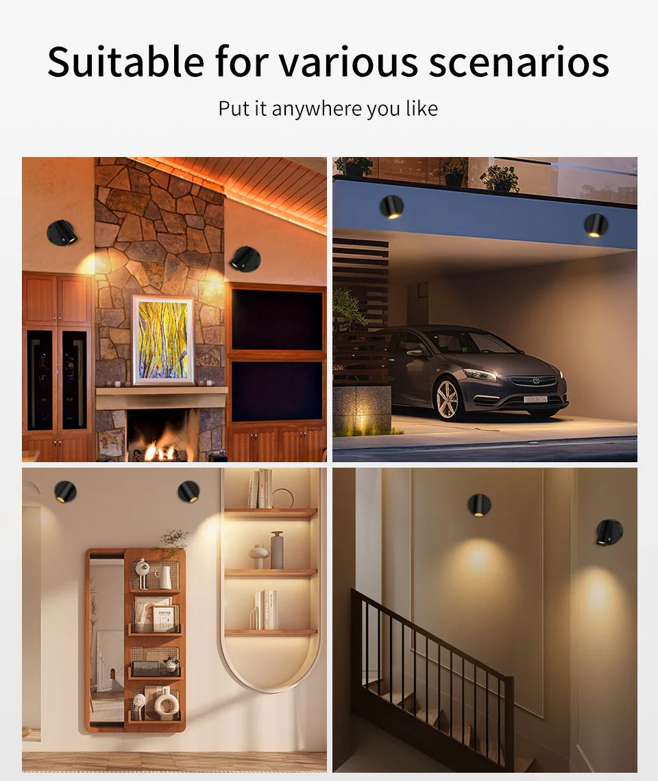 Magnetic rechargeable LED wall light mounted beside a bed with touch control and adjustable brightness.