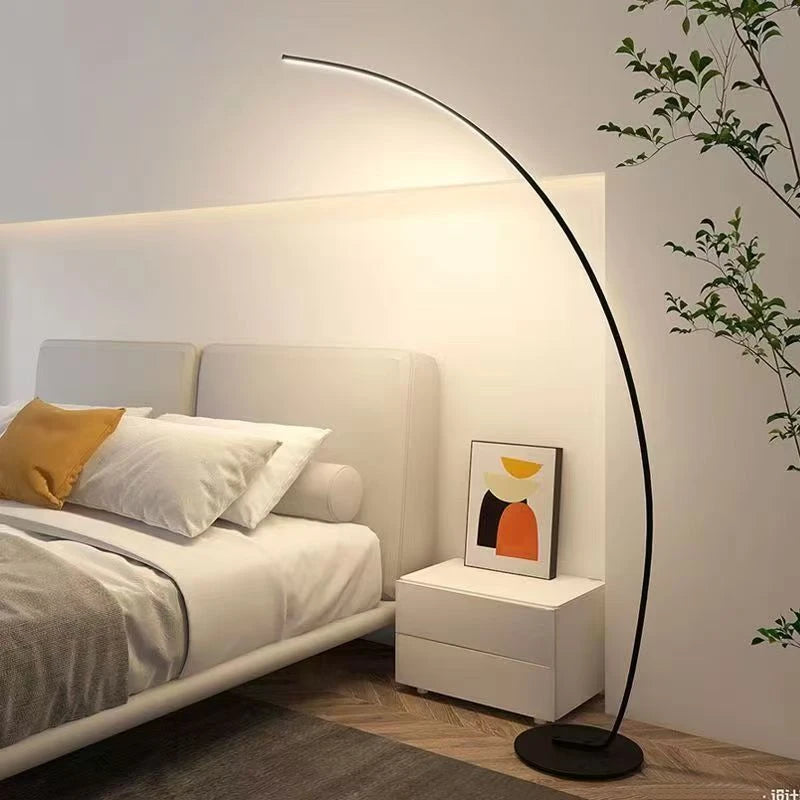 Nordic Modern Arc Shape Floor Lamp Led Dimmable Remote Control Standing Light For Living Room Bedroom Sofa Study Decor Lighting