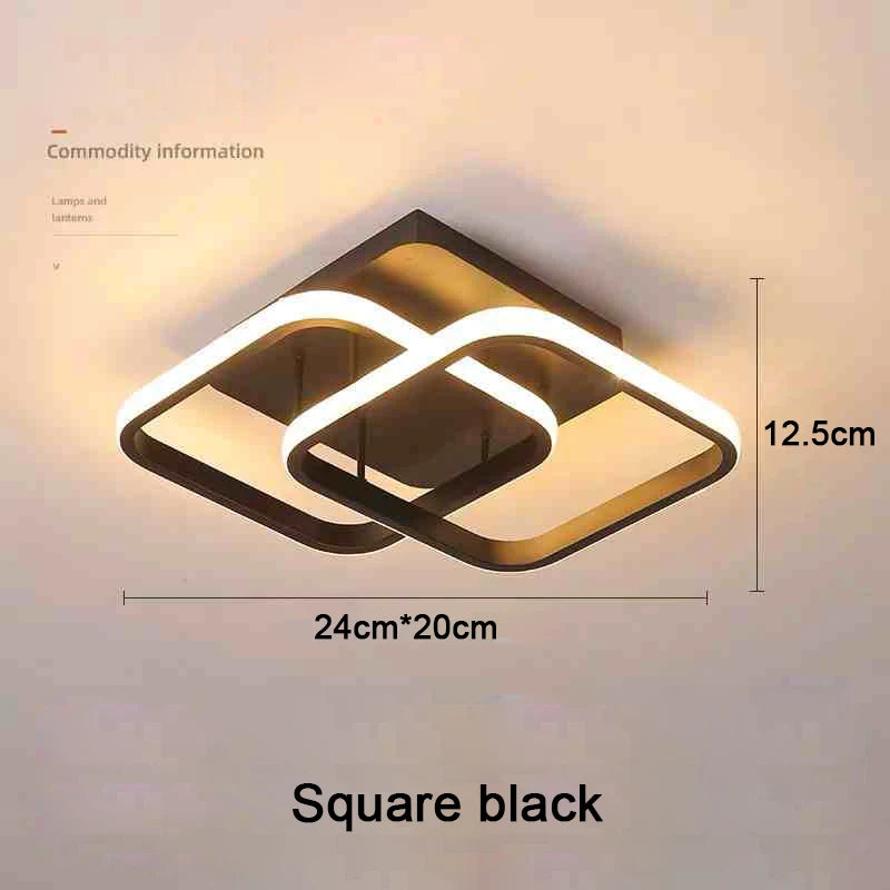 Modern 2 ring LED ceiling light installed in a stylish hallway with contemporary interior décor.