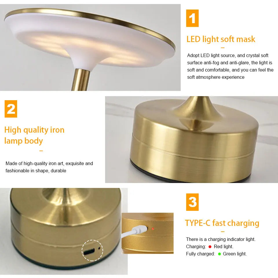 LED Table Lamp Touch Sensor Night Light USB Rechargeable Portable Bedroom Night Light Wireless Reading Lamp Restaurant Hotel Bar