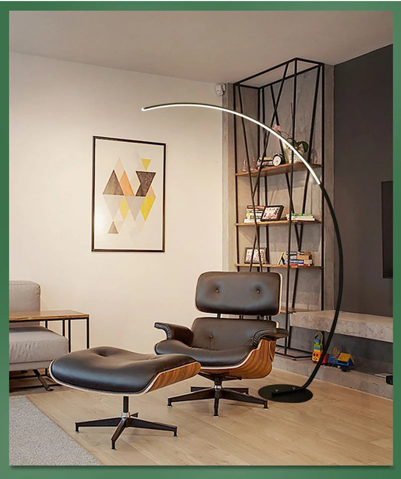Nordic Modern Arc Shape Floor Lamp Led Dimmable Remote Control Standing Light For Living Room Bedroom Sofa Study Decor Lighting