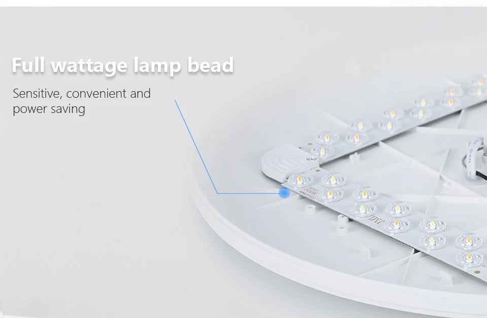 Smart dimmable LED ceiling light with remote control installed in a modern bedroom.