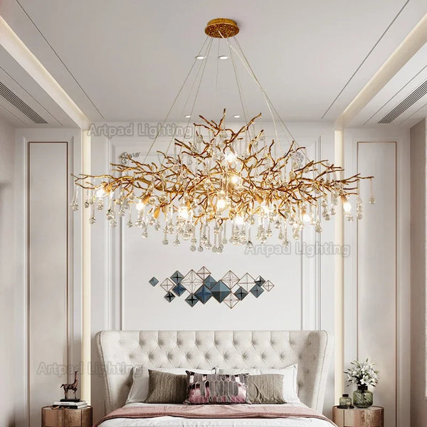 Luxury Gold Branch Crystal Chandelier for Living & Dining Room