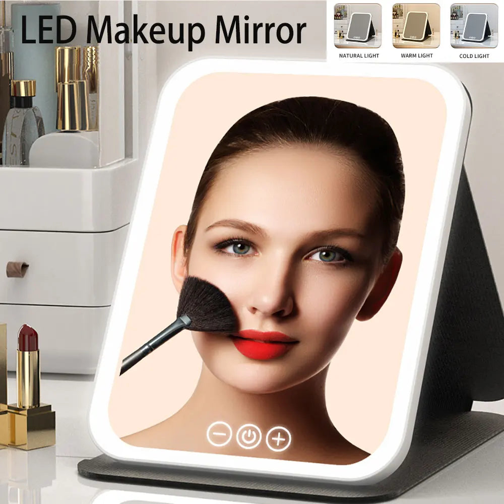 LED Makeup Mirror 3 Color Dimmable Touch Screen Rechargeable