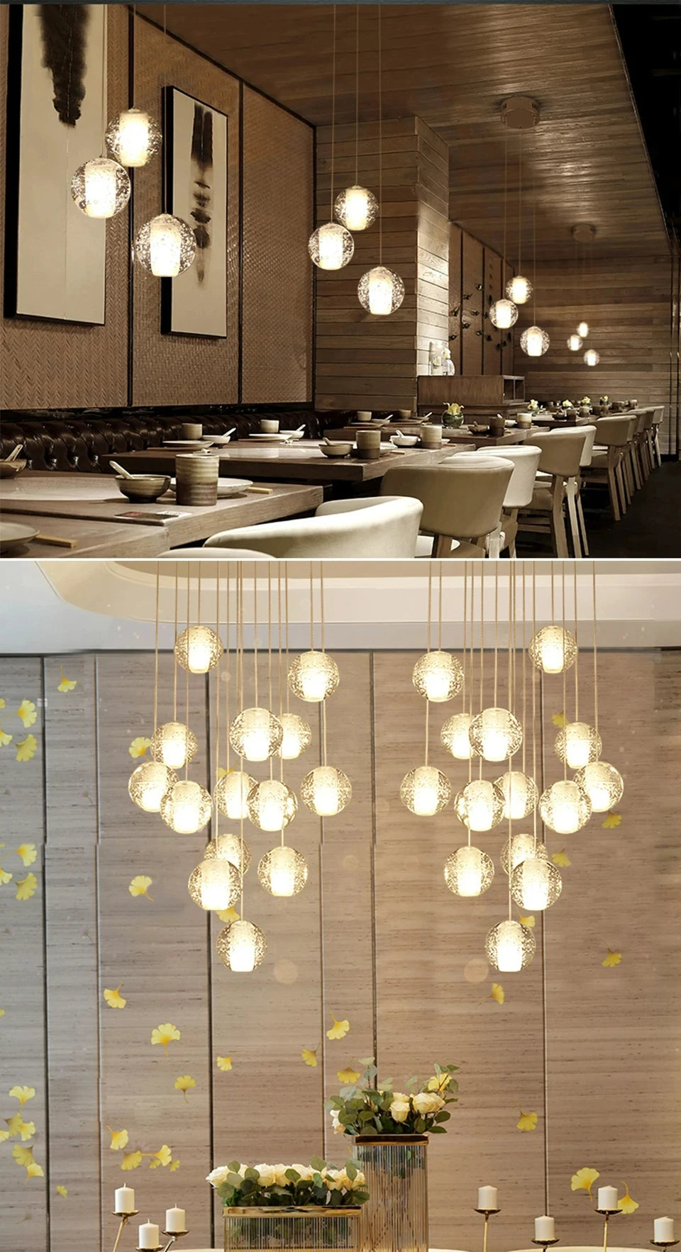Modern spiral crystal LED chandelier cascading down a luxury staircase in a contemporary home.