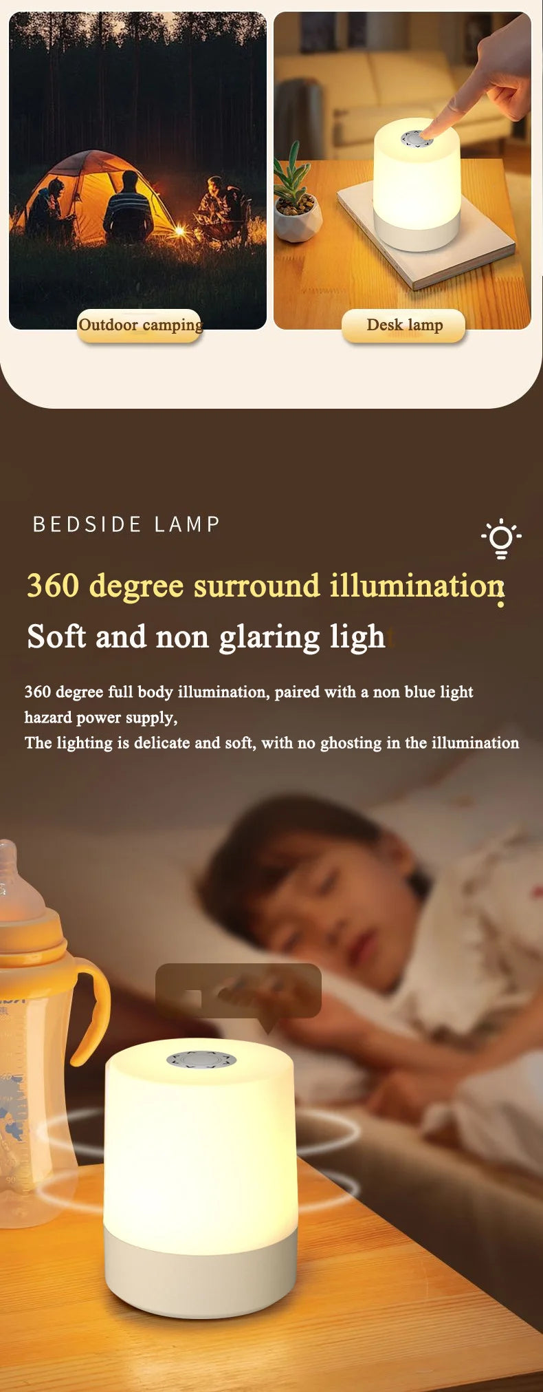 USB Touch Night Lamp LED Rechargeable Bedside Lamp Remote Control